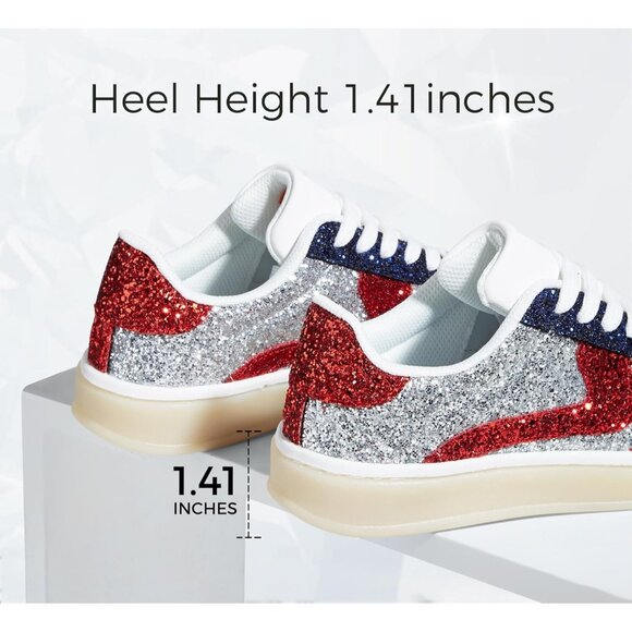 Lucky Step Women Silver Red Sparkly Bling Shiny Dressy Bedazzled Bridal Sneakers - Picture 5 of 9